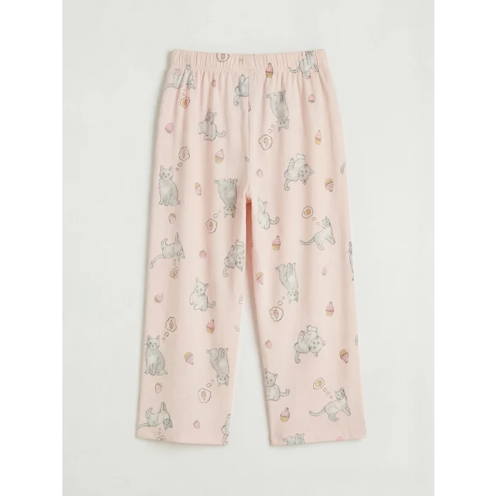 LCW Kids Ekru Baskılı Kız Çocuk Kaprili Pijama Takımı
