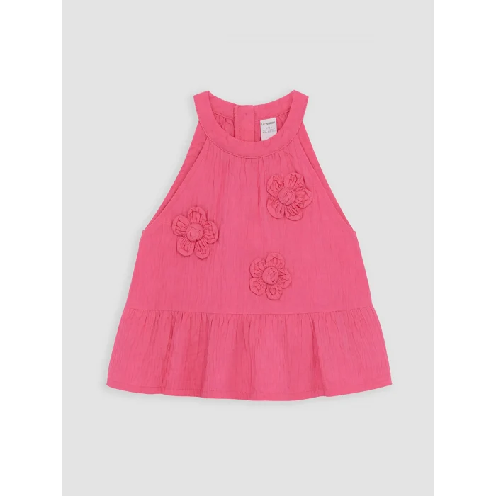 LCW Kids Pembe Çiçek Aplikeli Kız Çocuk Krinkle Takım
