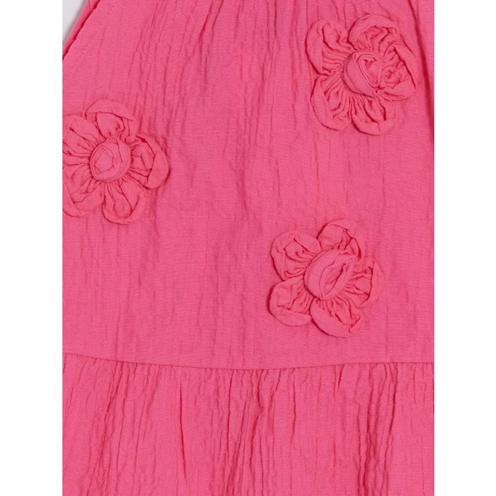 LCW Kids Pembe Çiçek Aplikeli Kız Çocuk Krinkle Takım