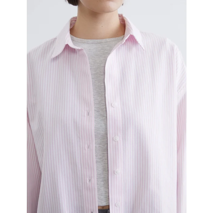 XSIDE Pembe Çizgili Oversize Poplin Kadın Gömlek