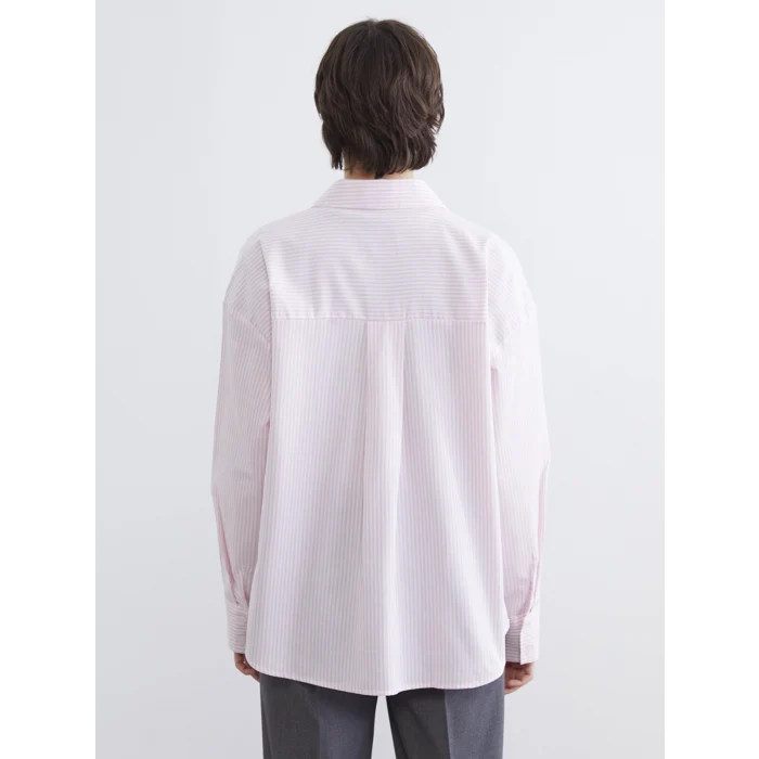 XSIDE Pembe Çizgili Oversize Poplin Kadın Gömlek