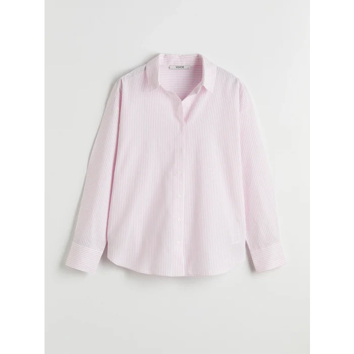 XSIDE Pembe Çizgili Oversize Poplin Kadın Gömlek