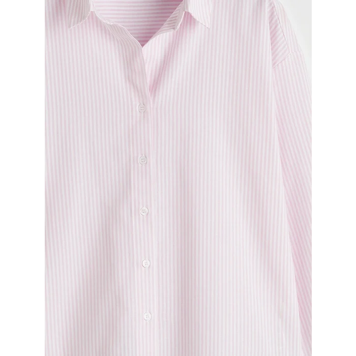 XSIDE Pembe Çizgili Oversize Poplin Kadın Gömlek