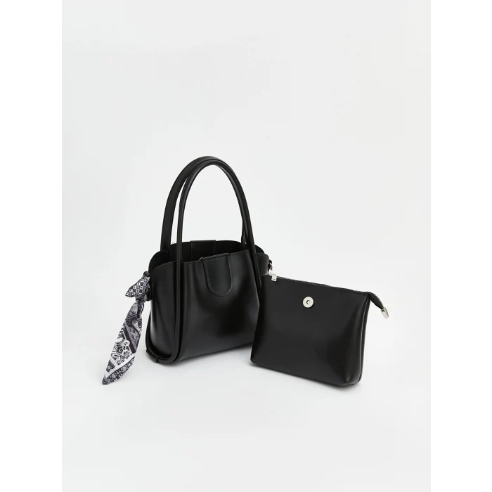 LCW ACCESSORIES Siyah Fular Aksesuarlı Deri Görünümlü Kadın Omuz Çantası