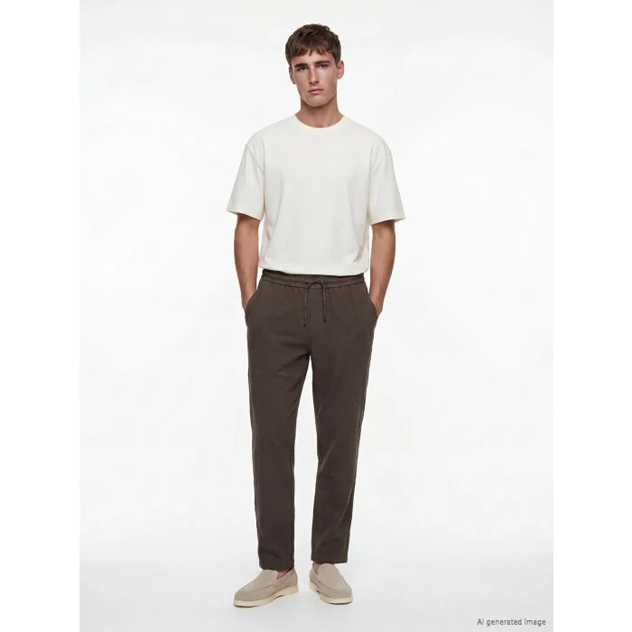 LCW Vision Kahverengi Regular Fit Keten Görünümlü Erkek Pantolon