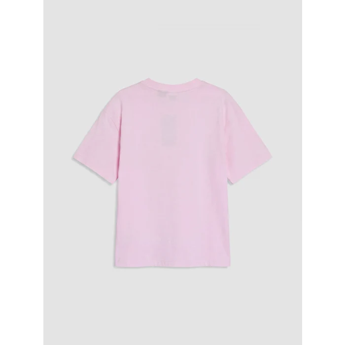 LCW Kids Pembe Bisiklet Yaka Baskılı Kız Çocuk Tişört