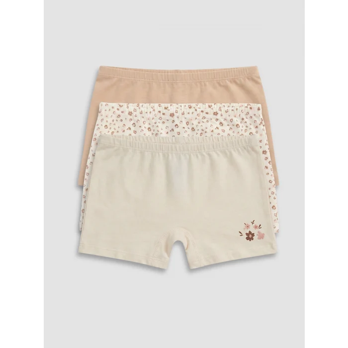 LCW Kids Ekru Baskılı Kız Çocuk Boxer 3lü