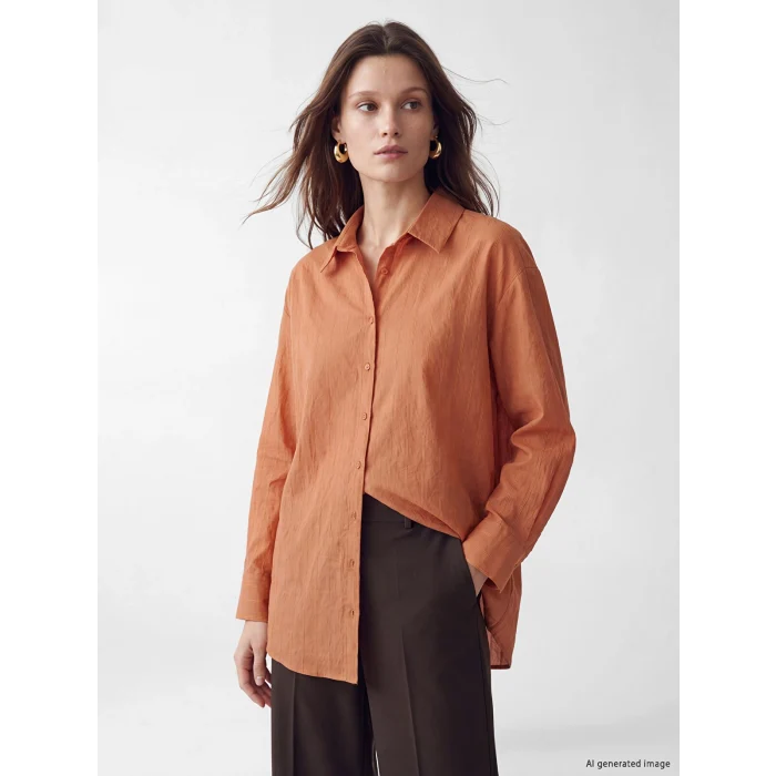 LCW Modest Turuncu Çizgili Oversize Kadın Gömlek Tunik