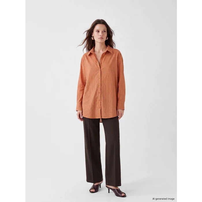 LCW Modest Turuncu Çizgili Oversize Kadın Gömlek Tunik