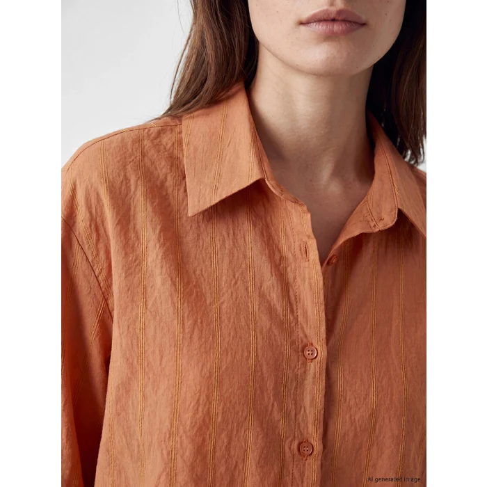 LCW Modest Turuncu Çizgili Oversize Kadın Gömlek Tunik