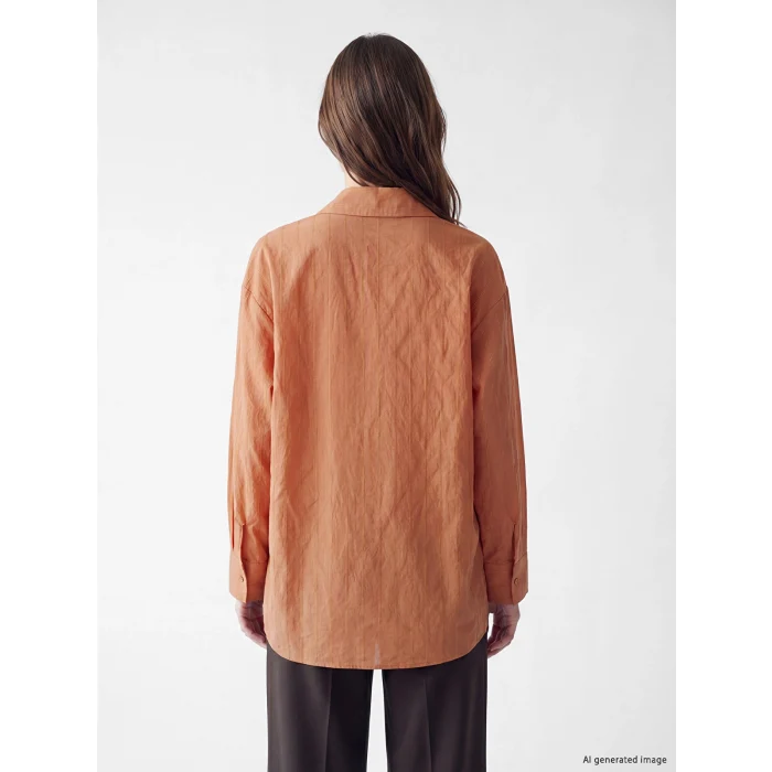 LCW Modest Turuncu Çizgili Oversize Kadın Gömlek Tunik