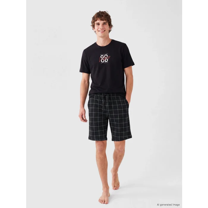 LC WAIKIKI Siyah Baskılı Erkek Şortlu Pijama Takımı