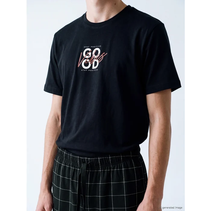 LC WAIKIKI Siyah Baskılı Erkek Şortlu Pijama Takımı