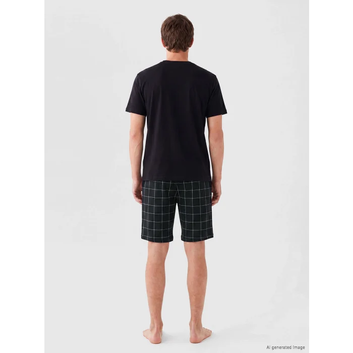 LC WAIKIKI Siyah Baskılı Erkek Şortlu Pijama Takımı