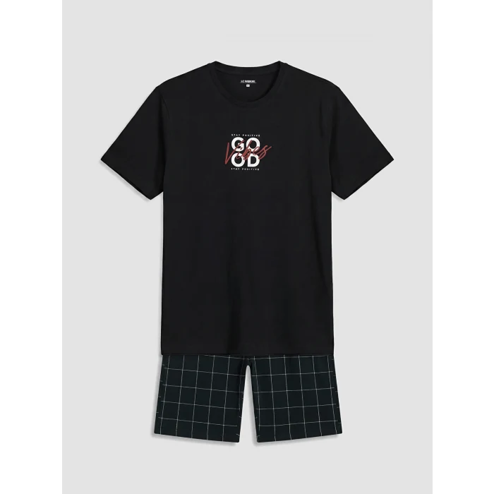 LC WAIKIKI Siyah Baskılı Erkek Şortlu Pijama Takımı
