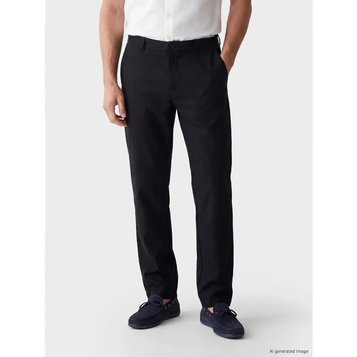 LCWAIKIKI Classic Siyah Regular Fit Keten Karışımlı Erkek Chino Pantolon