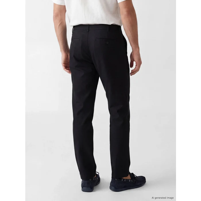 LCWAIKIKI Classic Siyah Regular Fit Keten Karışımlı Erkek Chino Pantolon