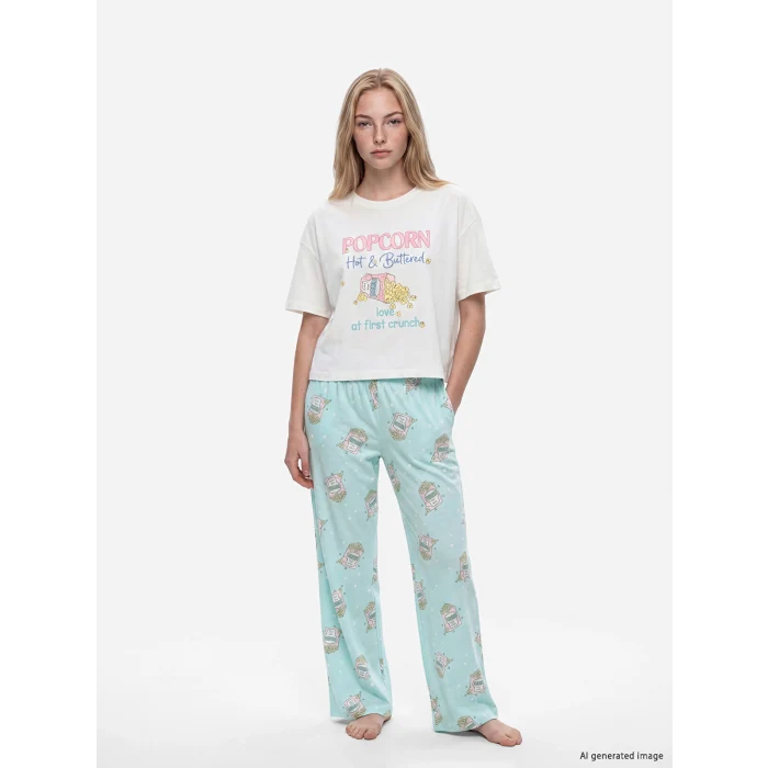 LCW Young Turkuaz Bisiklet Yaka Kadın Kaprili Pijama Takımı