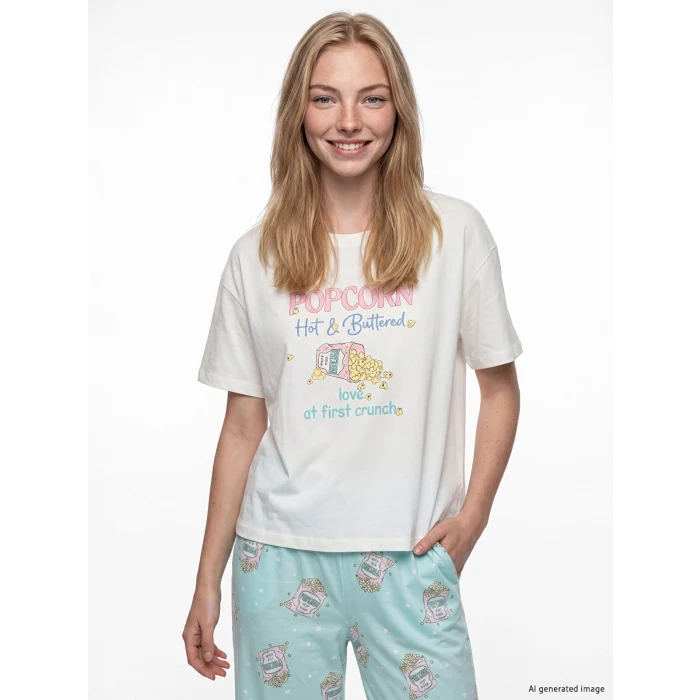LCW Young Turkuaz Bisiklet Yaka Kadın Kaprili Pijama Takımı