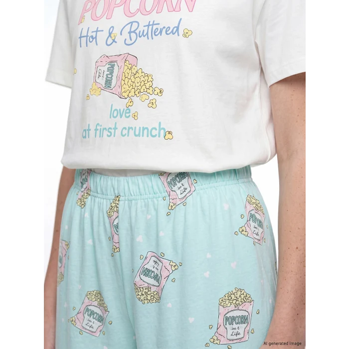 LCW Young Turkuaz Bisiklet Yaka Kadın Kaprili Pijama Takımı