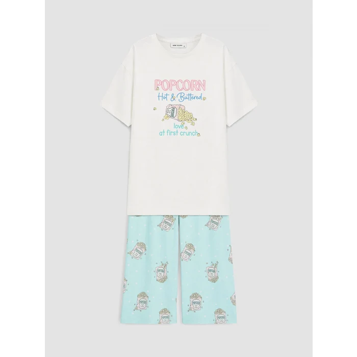 LCW Young Turkuaz Bisiklet Yaka Kadın Kaprili Pijama Takımı