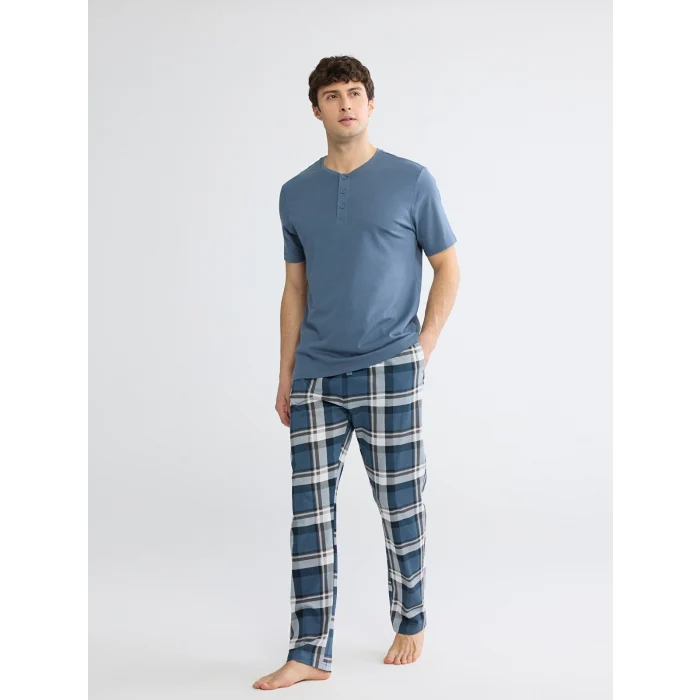 LC WAIKIKI İndigo Regular Fit Ekose Erkek Pijama Takım