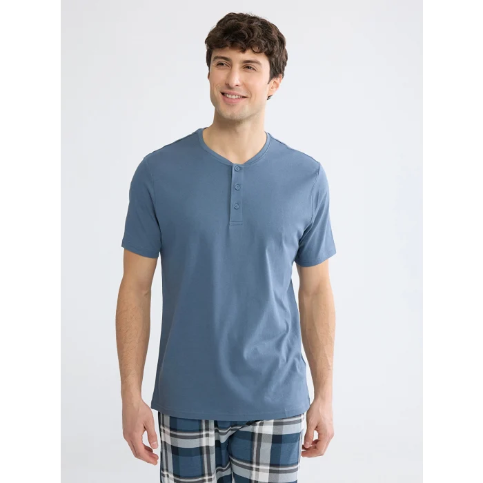 LC WAIKIKI İndigo Regular Fit Ekose Erkek Pijama Takım