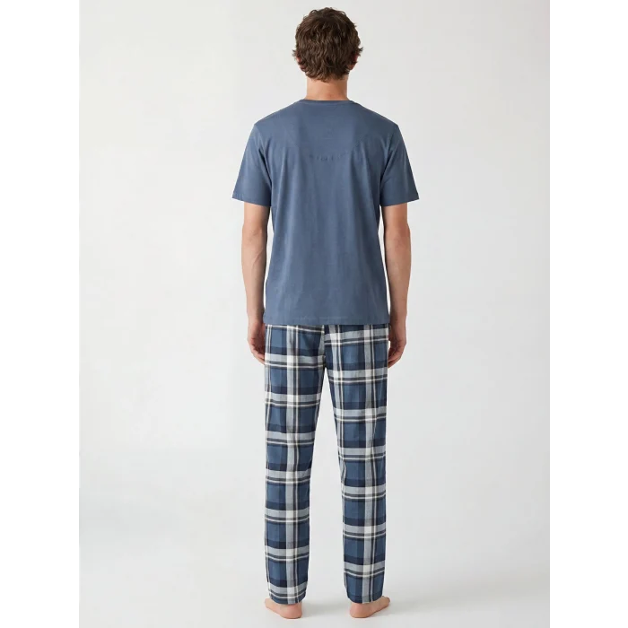 LC WAIKIKI İndigo Regular Fit Ekose Erkek Pijama Takım