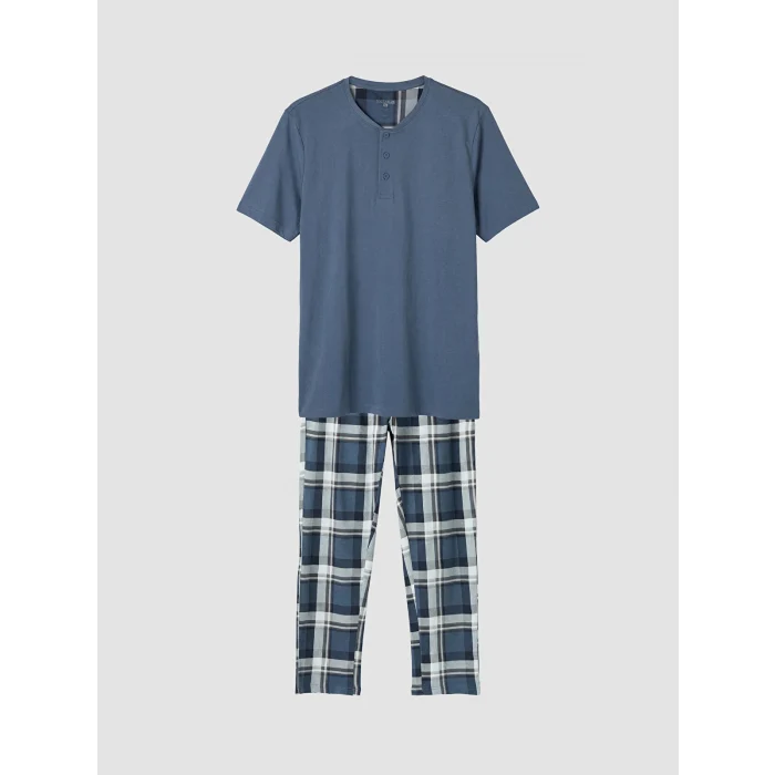 LC WAIKIKI İndigo Regular Fit Ekose Erkek Pijama Takım