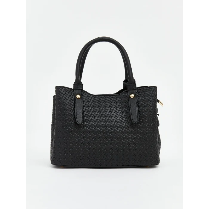 LCW ACCESSORIES Siyah Hasır Örgü Desenli Kadın Omuz Çantası