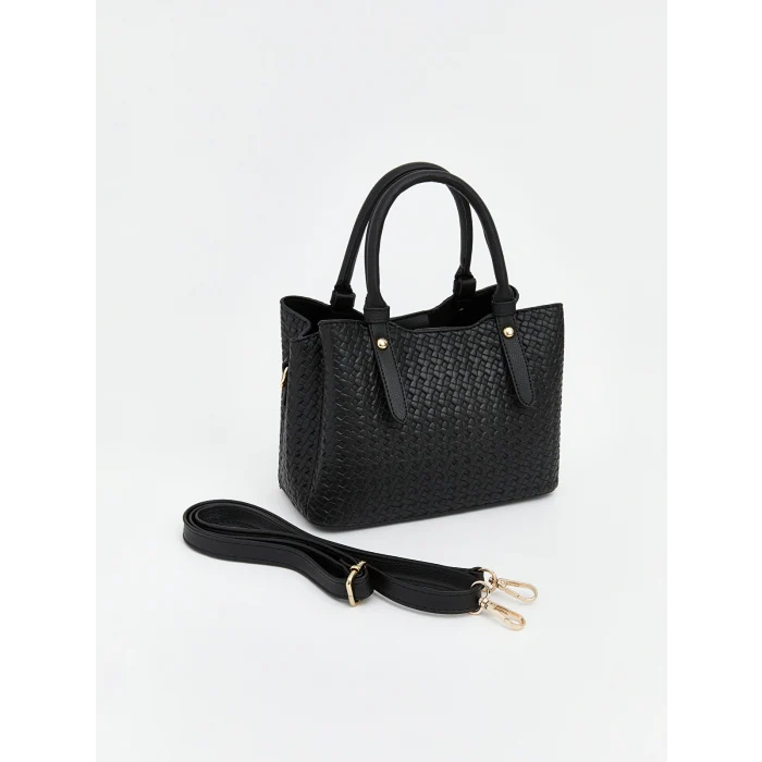 LCW ACCESSORIES Siyah Hasır Örgü Desenli Kadın Omuz Çantası
