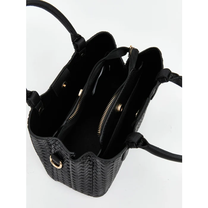 LCW ACCESSORIES Siyah Hasır Örgü Desenli Kadın Omuz Çantası