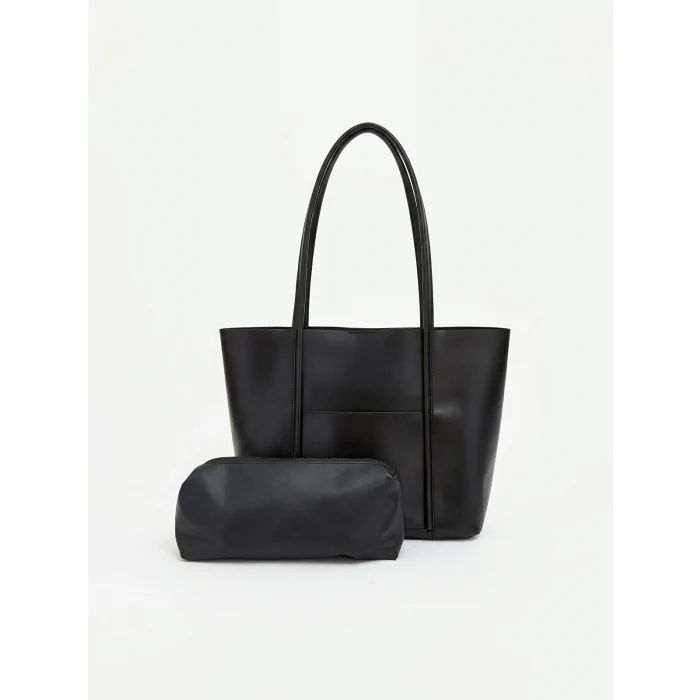 LCW ACCESSORIES Siyah Deri Görünümlü Kadın Omuz Çantası ve El Çantası
