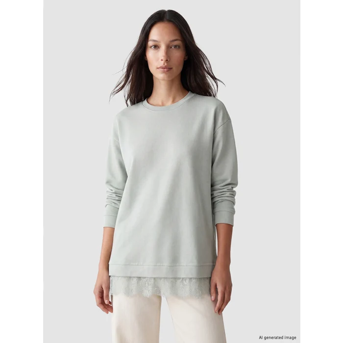 LCW EVERYDAY Gri Dantel Detaylı Soft Touch Kadın Sweatshirt Tunik