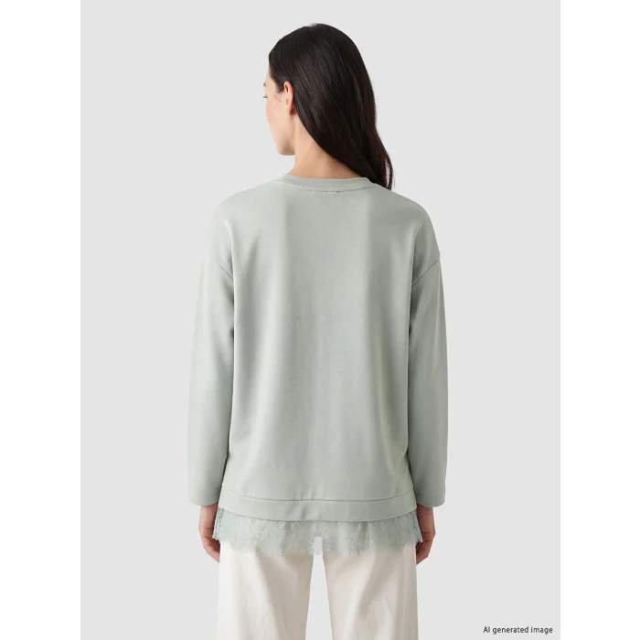 LCW EVERYDAY Gri Dantel Detaylı Soft Touch Kadın Sweatshirt Tunik