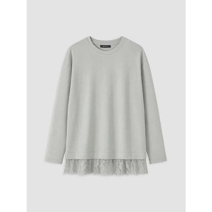 LCW EVERYDAY Gri Dantel Detaylı Soft Touch Kadın Sweatshirt Tunik