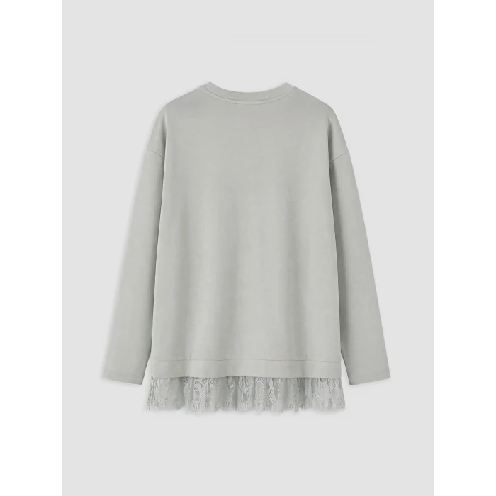 LCW EVERYDAY Gri Dantel Detaylı Soft Touch Kadın Sweatshirt Tunik