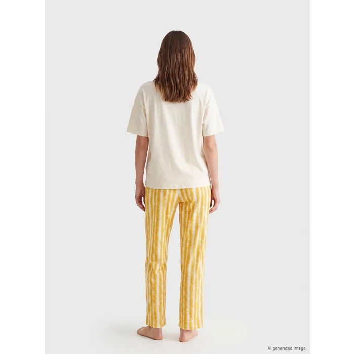 LCW DREAM Sarı Bisiklet Yaka Baskılı Kadın Pijama Takımı