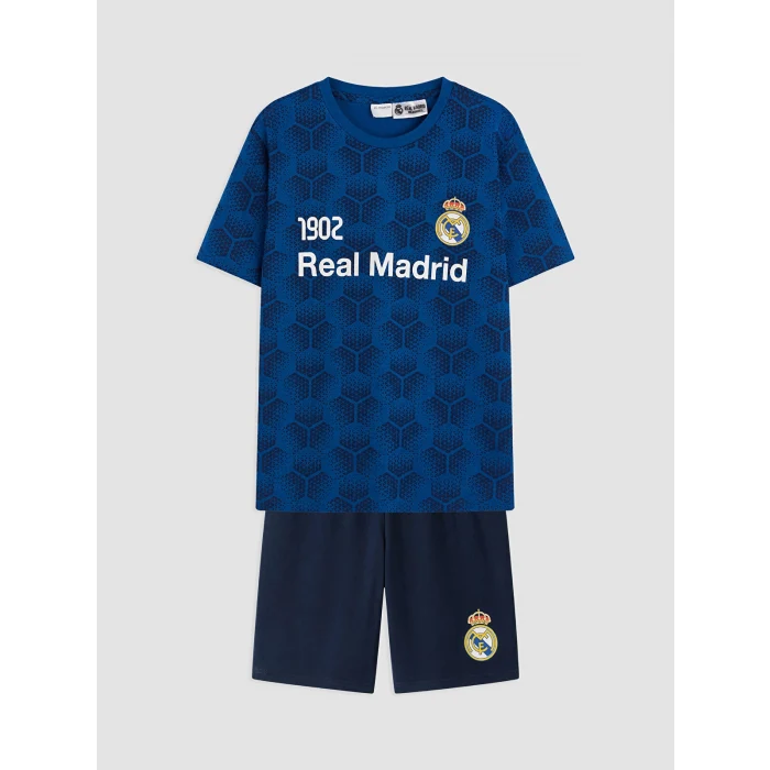 LCW Kids Mavi Real Madrid Baskılı Erkek Çocuk Şortlu Pijama Takımı
