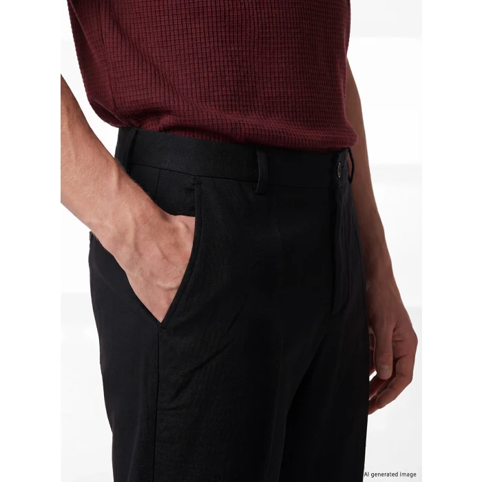 SOUTHBLUE Siyah Regular Fit Keten Görünümlü Erkek Pantolon