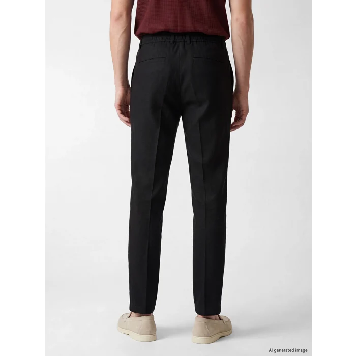 SOUTHBLUE Siyah Regular Fit Keten Görünümlü Erkek Pantolon