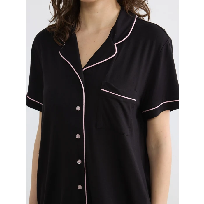 LCW DREAM Siyah Gömlek Yaka Kadın Şortlu Pijama Takımı