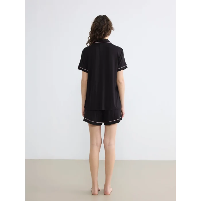 LCW DREAM Siyah Gömlek Yaka Kadın Şortlu Pijama Takımı