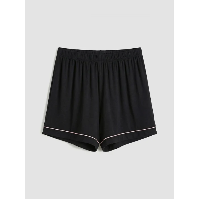 LCW DREAM Siyah Gömlek Yaka Kadın Şortlu Pijama Takımı