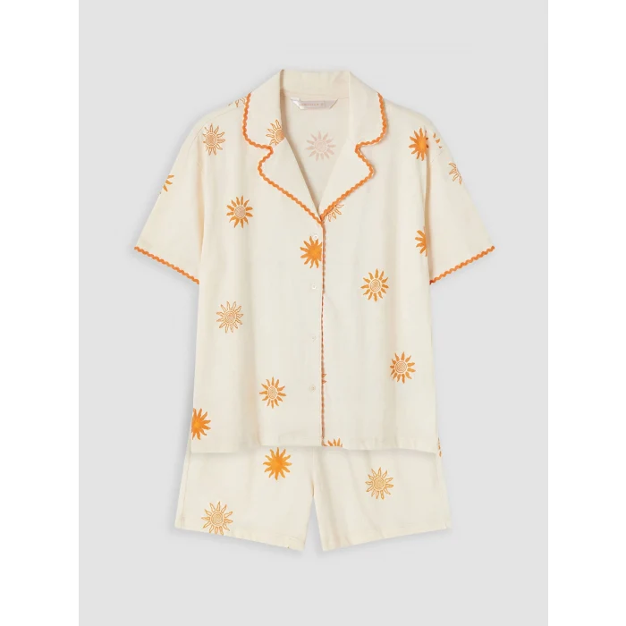 LCW DREAM Ekru Güneş Desenli Kadın Şortlu Pijama Takımı