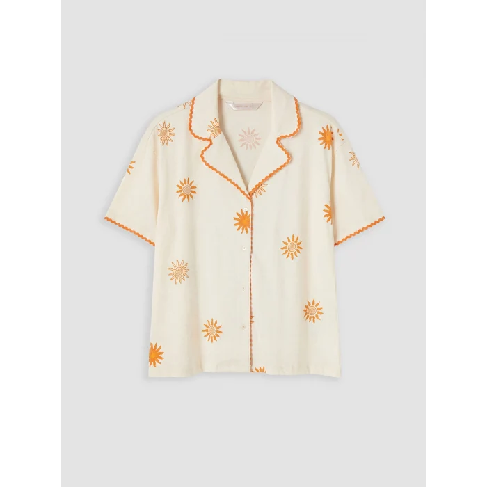 LCW DREAM Ekru Güneş Desenli Kadın Şortlu Pijama Takımı