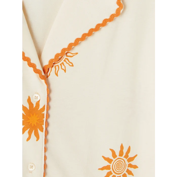 LCW DREAM Ekru Güneş Desenli Kadın Şortlu Pijama Takımı