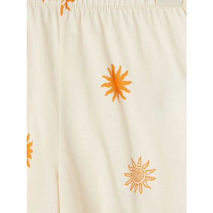 LCW DREAM Ekru Güneş Desenli Kadın Şortlu Pijama Takımı