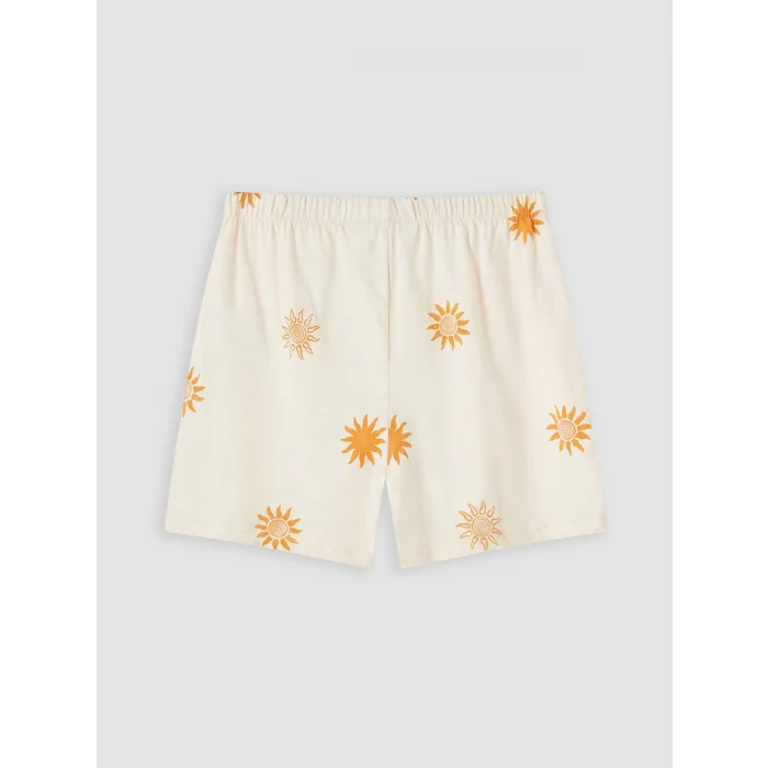 LCW DREAM Ekru Güneş Desenli Kadın Şortlu Pijama Takımı