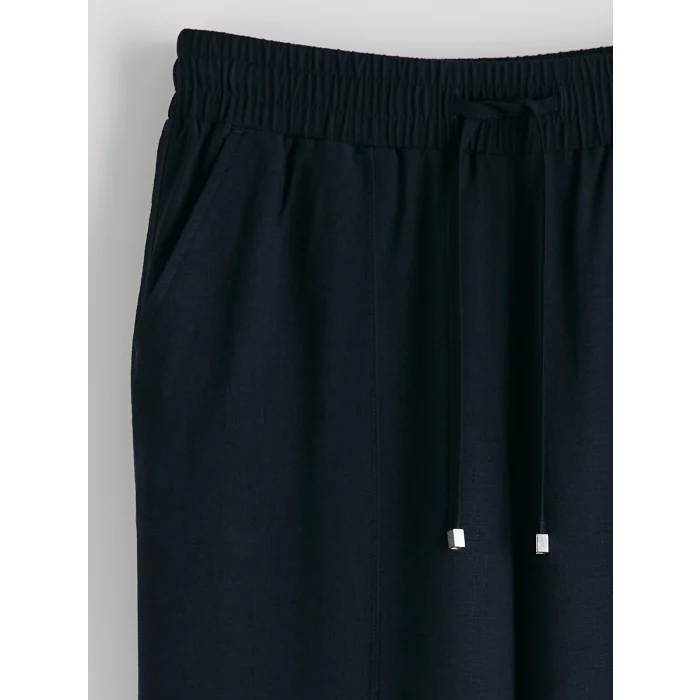 LCW STUDIO Lacivert Beli Lastikli Geniş Paça Kadın Pantolon